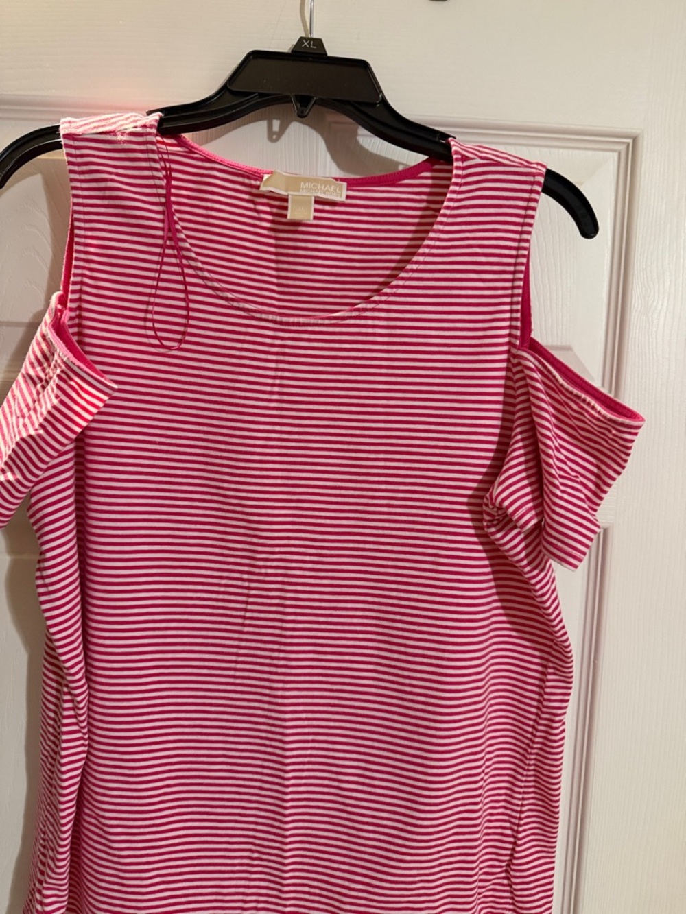 Michael Kors Pink and White Striped Cold-Shoulder Tank Top
